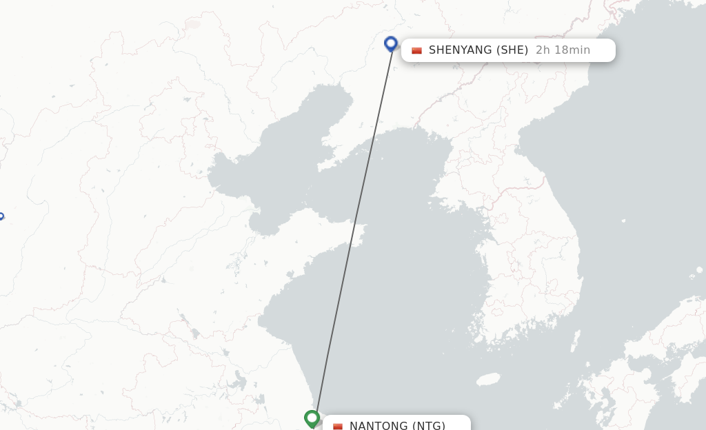 Flights from Nantong to Shenyang route map