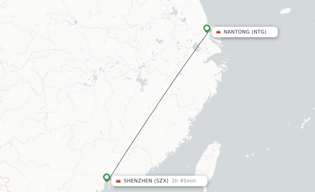 Flights from Nantong to Shenzhen route map