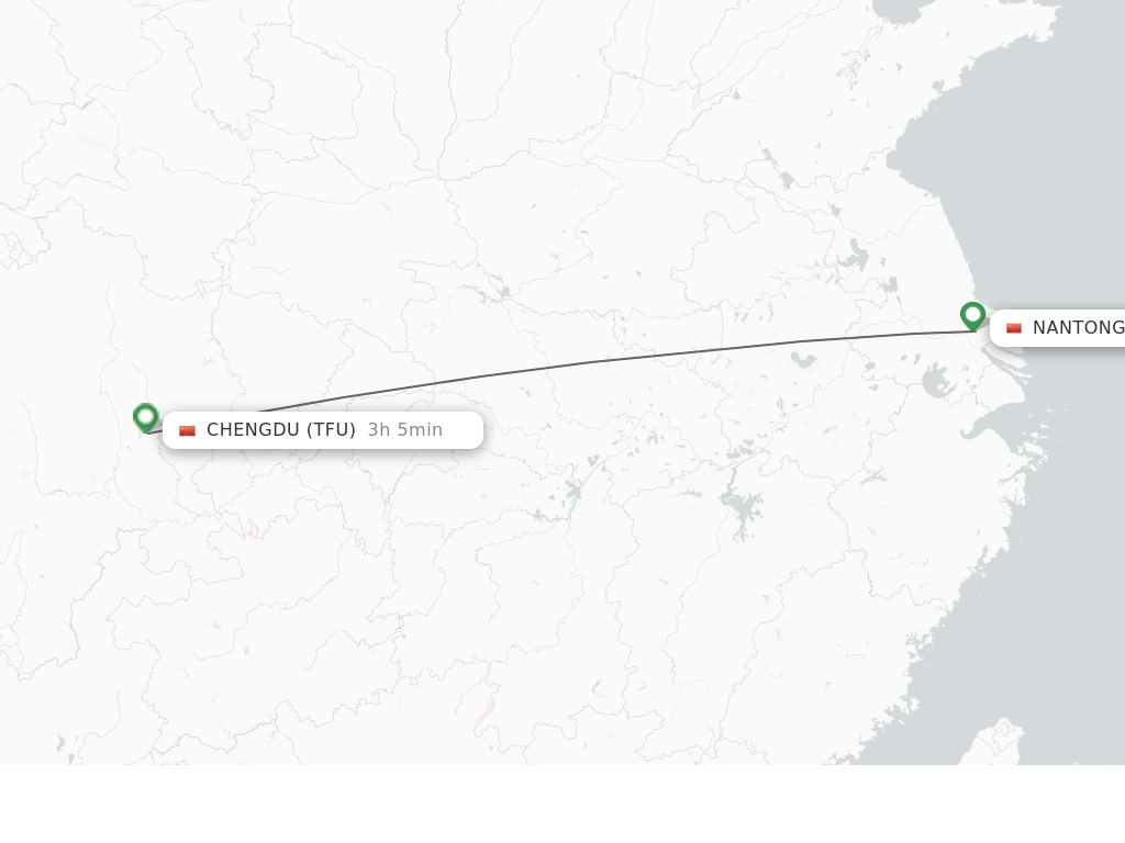 Flights from Nantong to Chengdu route map