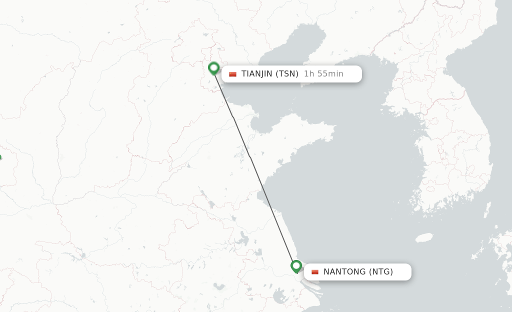 Flights from Nantong to Tianjin route map