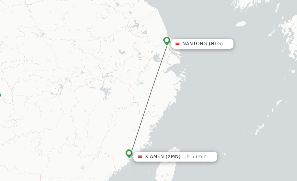 Flights from Nantong to Xiamen route map