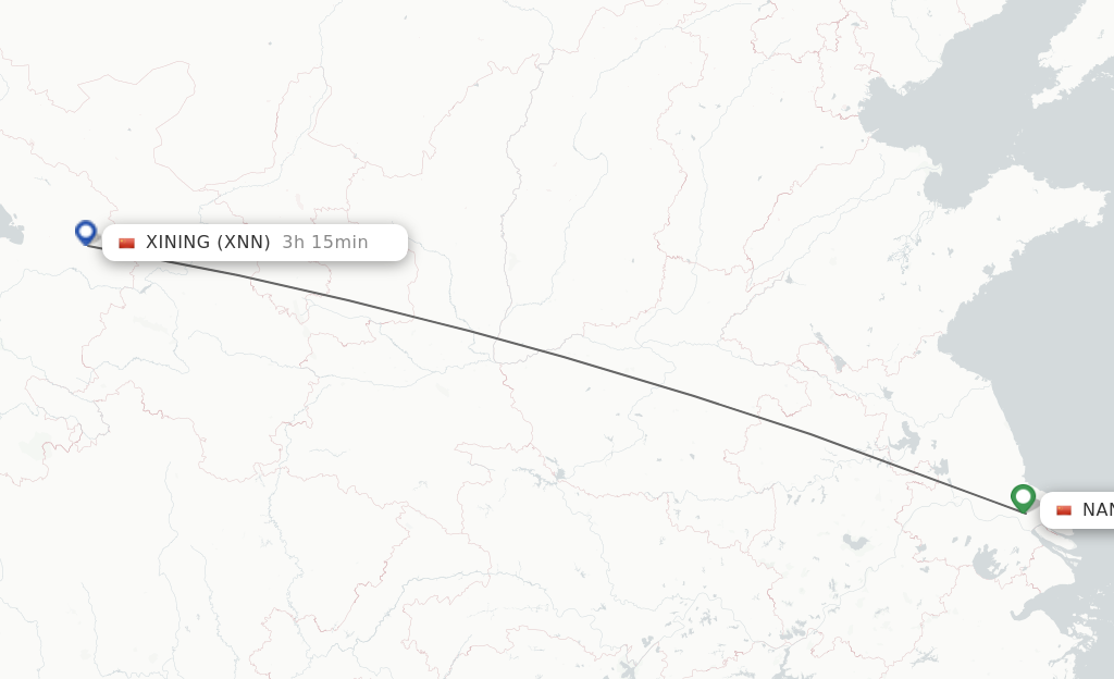 Flights from Nantong to Xining route map