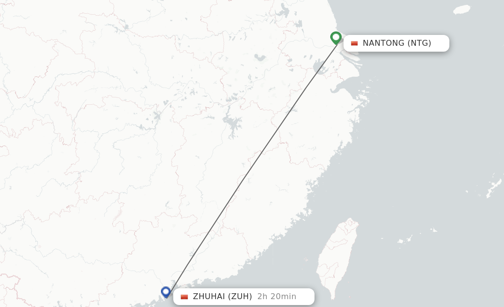 Flights from Nantong to Zhuhai route map