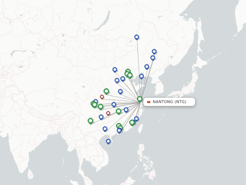 Flights from Nantong to Wuhan route map