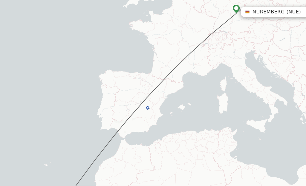 Flights from Nuremberg to Lanzarote route map
