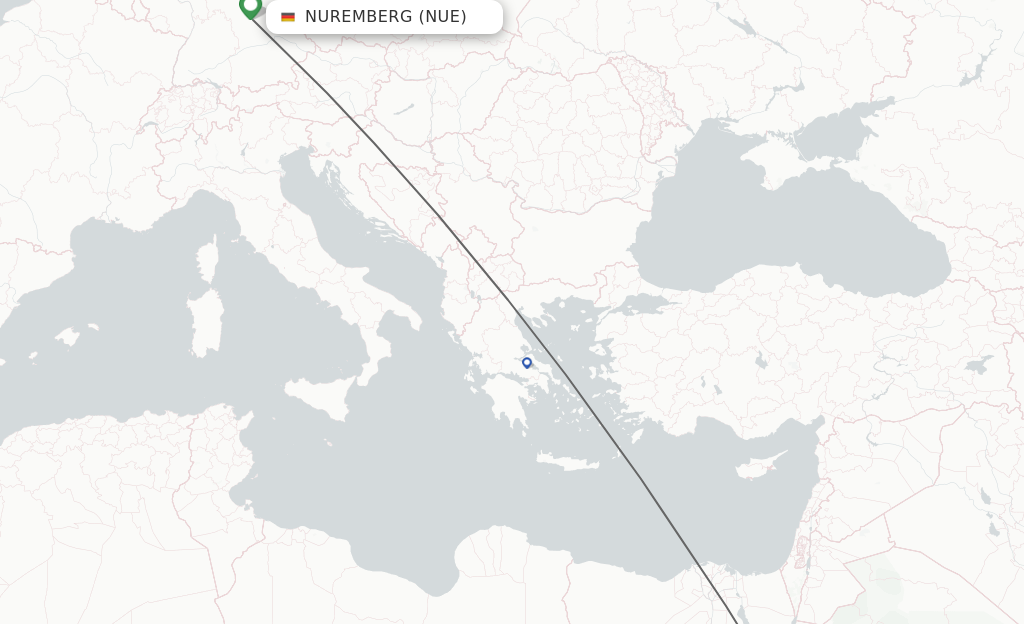Flights from Nuremberg to Hurghada route map