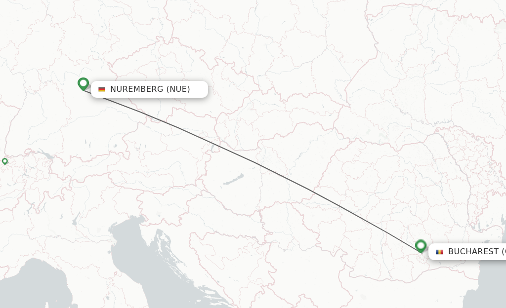 Flights from Nuremberg to Bucharest route map