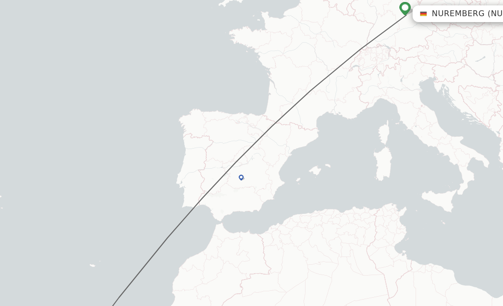 Flights from Nuremberg to Tenerife route map