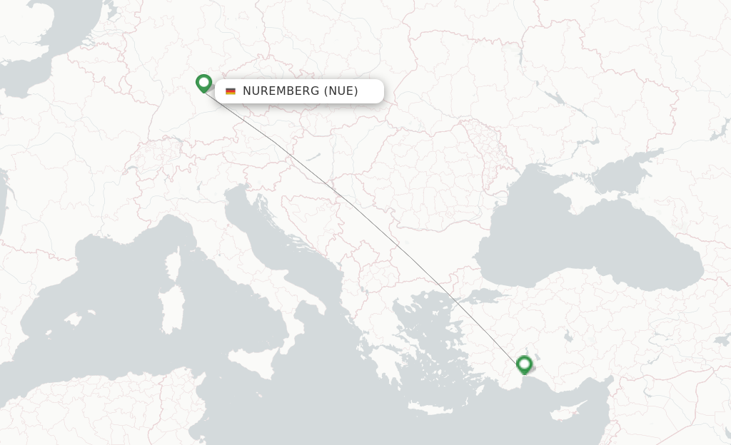 Route map with flights from Nuremberg with Corendon Airlines