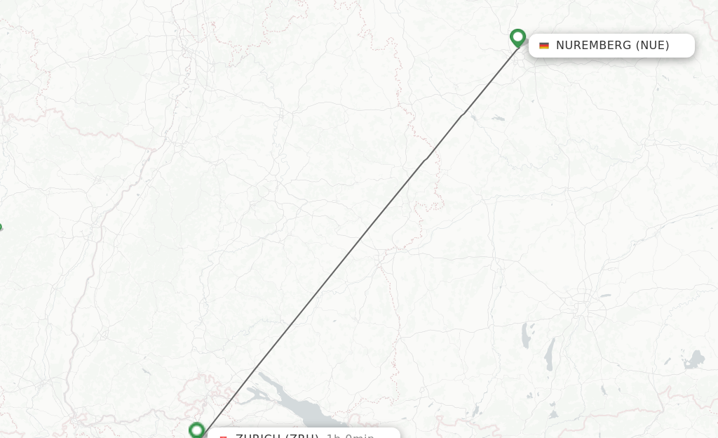 Flights from Nuremberg to Zurich route map