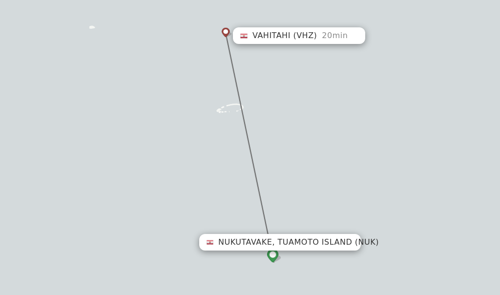 Flights from Nukutavake, Tuamoto Island to Vahitahi route map