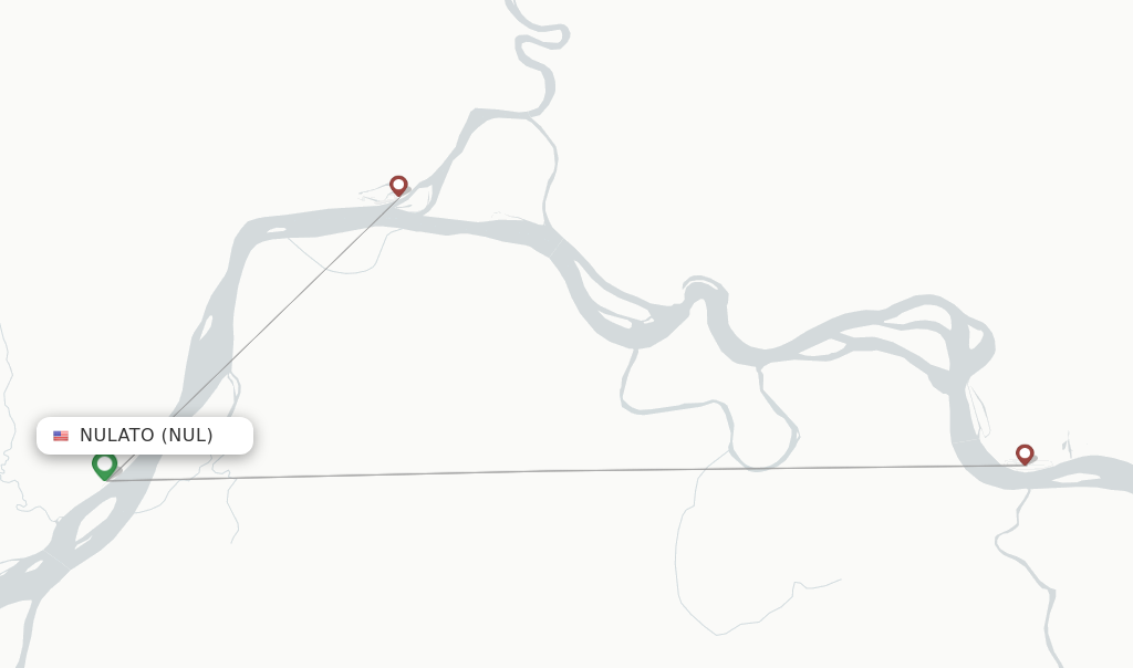 Route map with flights from Nulato with Astral Aviation