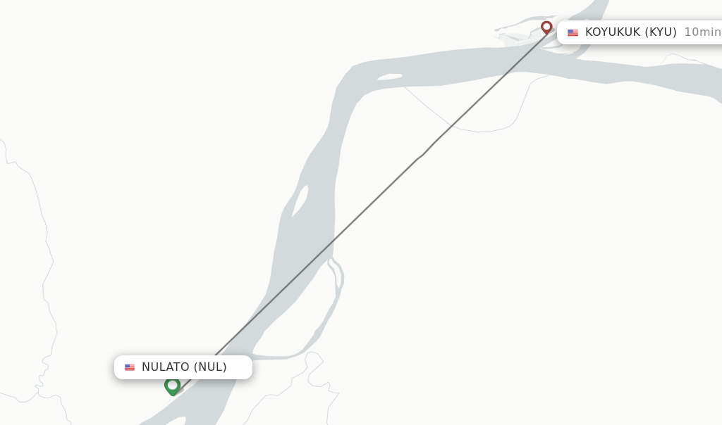 Flights from Nulato to Koyukuk route map