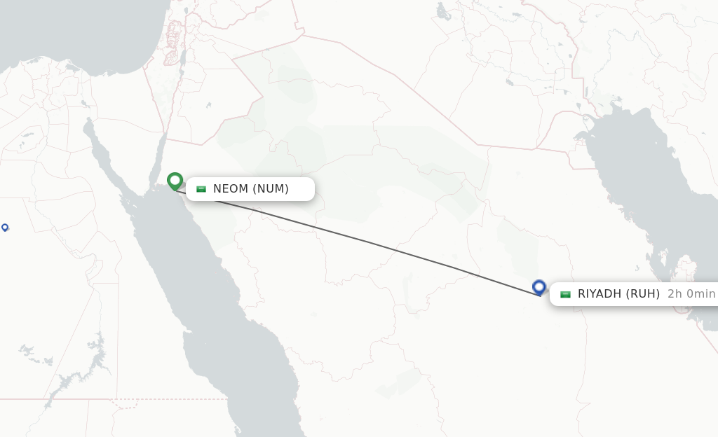 Flights from Neom Bay to Riyadh route map