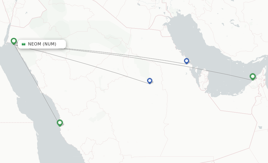 Route map with flights from Neom Bay with Saudia