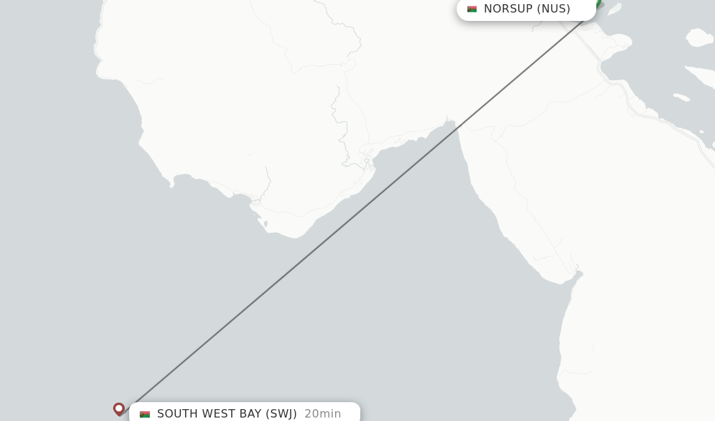 Flights from Norsup to South West Bay route map