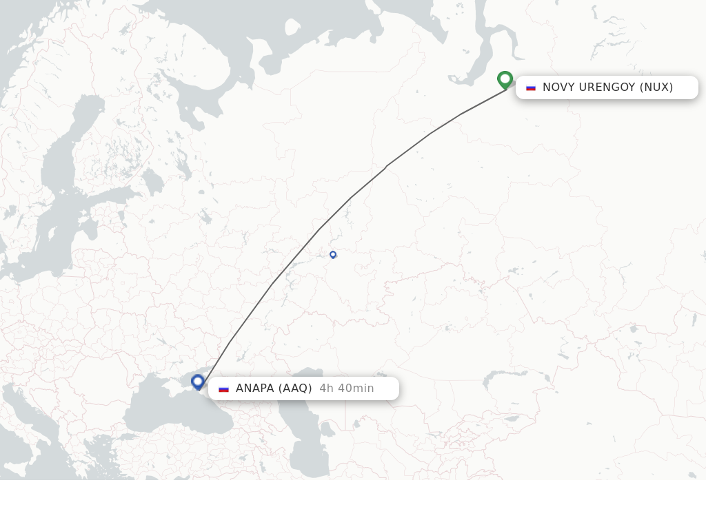 Flights from Novyj Urengoj to Anapa route map