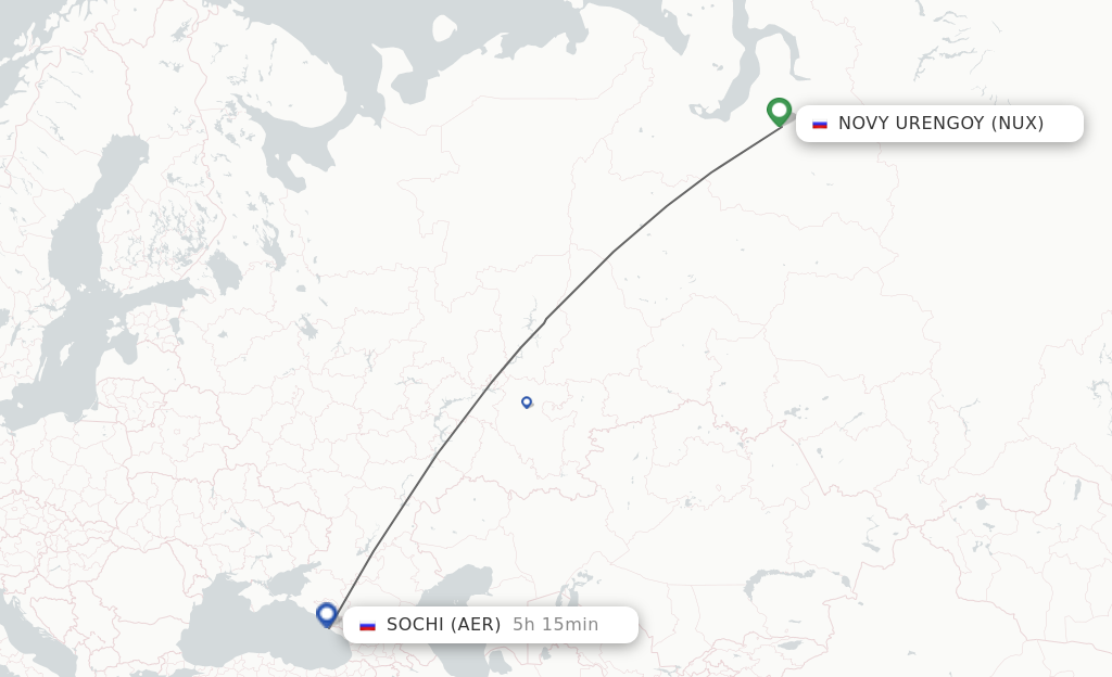 Flights from Novyj Urengoj to Adler/Sochi route map