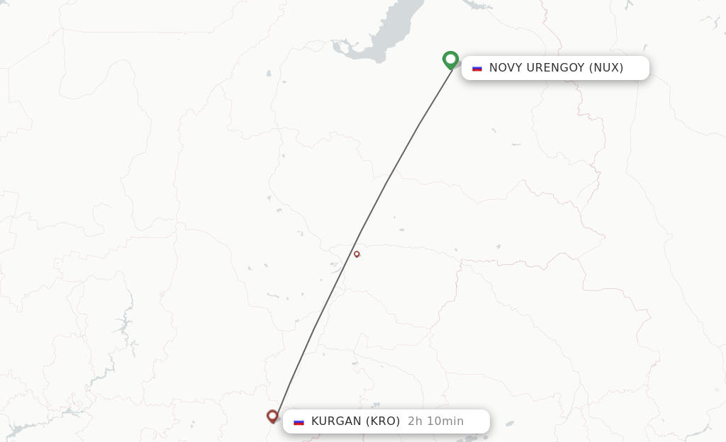 Flights from Novyj Urengoj to Kurgan route map