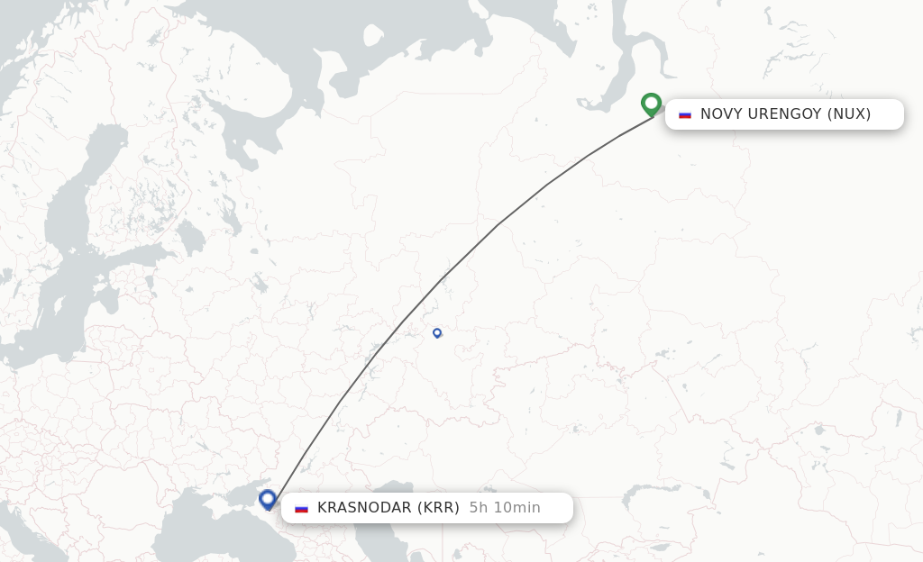 Flights from Novyj Urengoj to Krasnodar route map