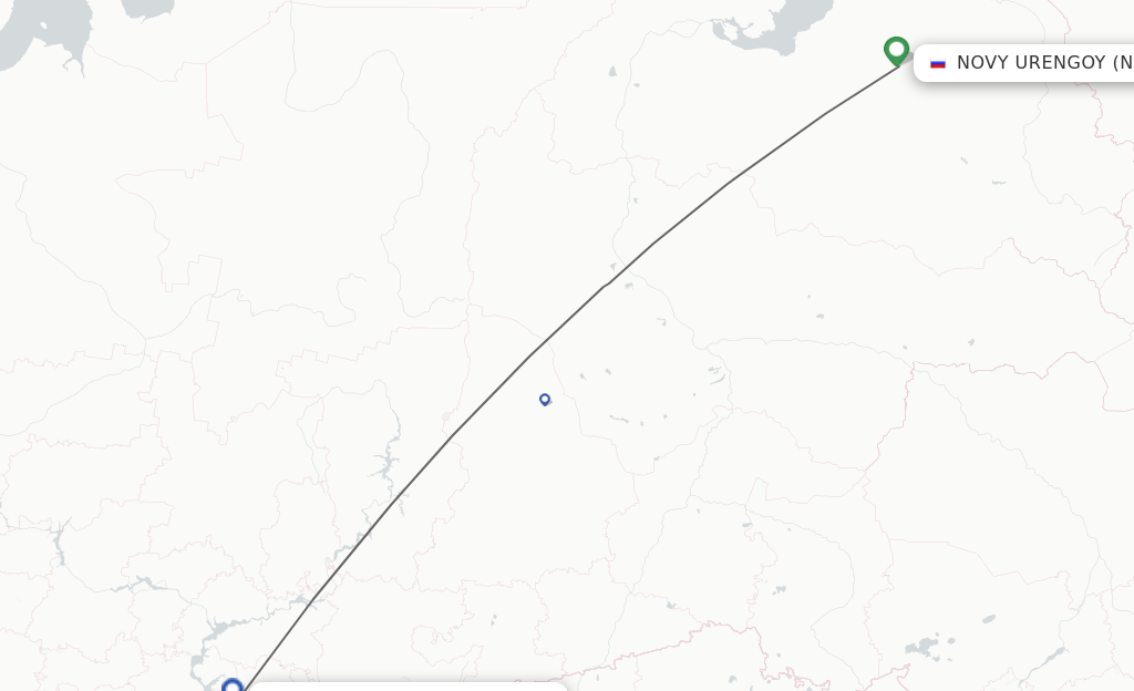 Flights from Novyj Urengoj to Samara route map