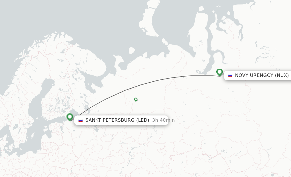 Flights from Novyj Urengoj to Saint Petersburg route map