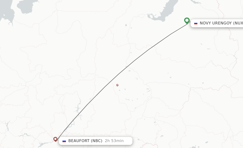 Flights from Novyj Urengoj to Naberezhnye Chelny route map