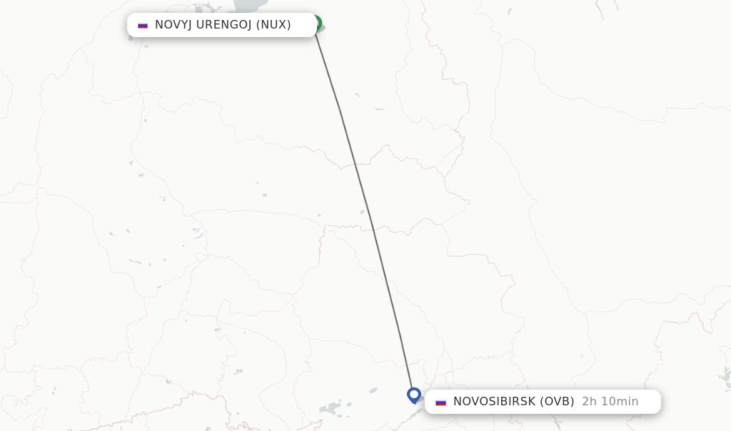 Flights from Novyj Urengoj to Novosibirsk route map