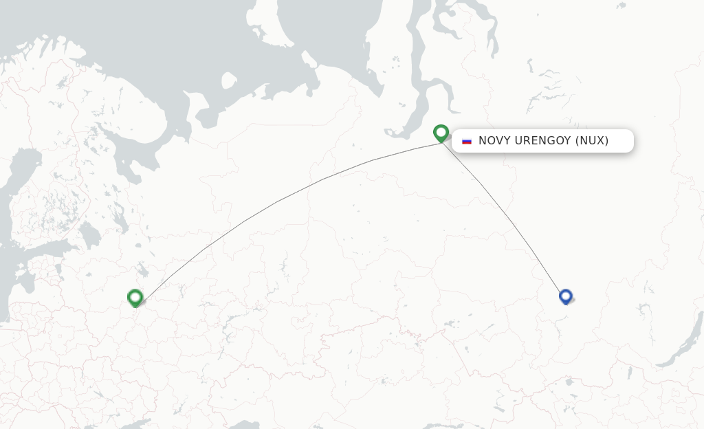 Route map with flights from Novyj Urengoj with Aeroflot