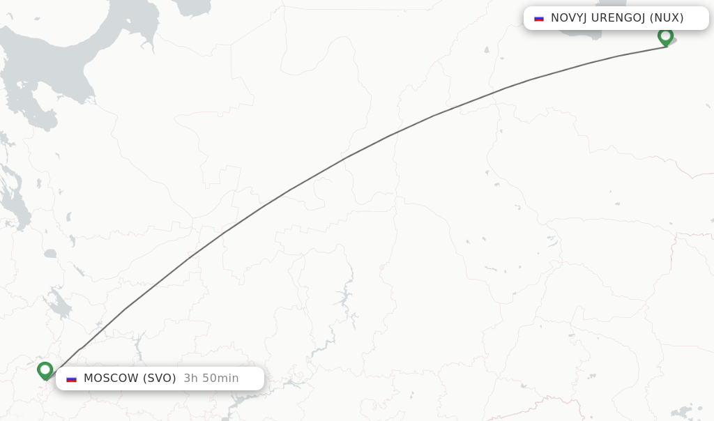 Flights from Novyj Urengoj to Moscow route map