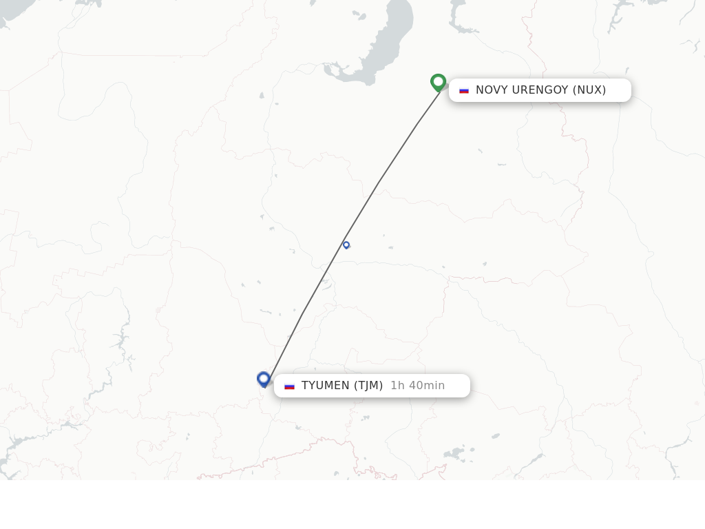 Flights from Novy Urengoy to Tyumen route map