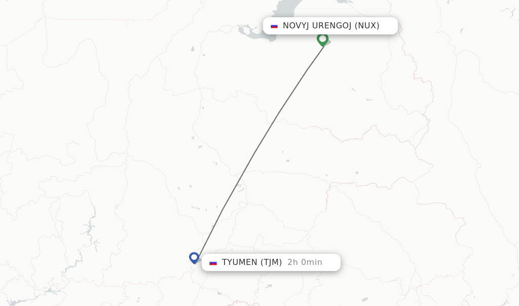 Flights from Novyj Urengoj to Tyumen route map