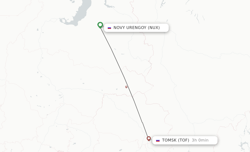 Flights from Novyj Urengoj to Tomsk route map