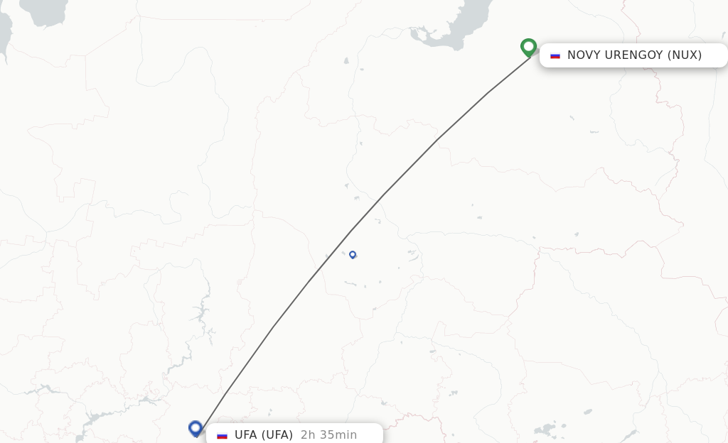 Flights from Novyj Urengoj to Ufa route map