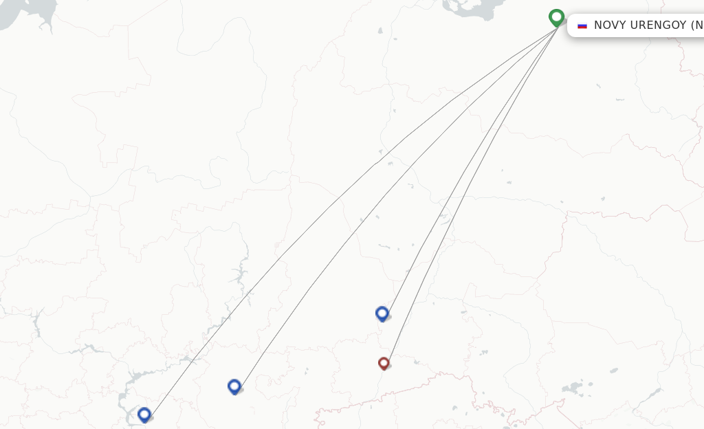 Route map with flights from Novyj Urengoj with UTair