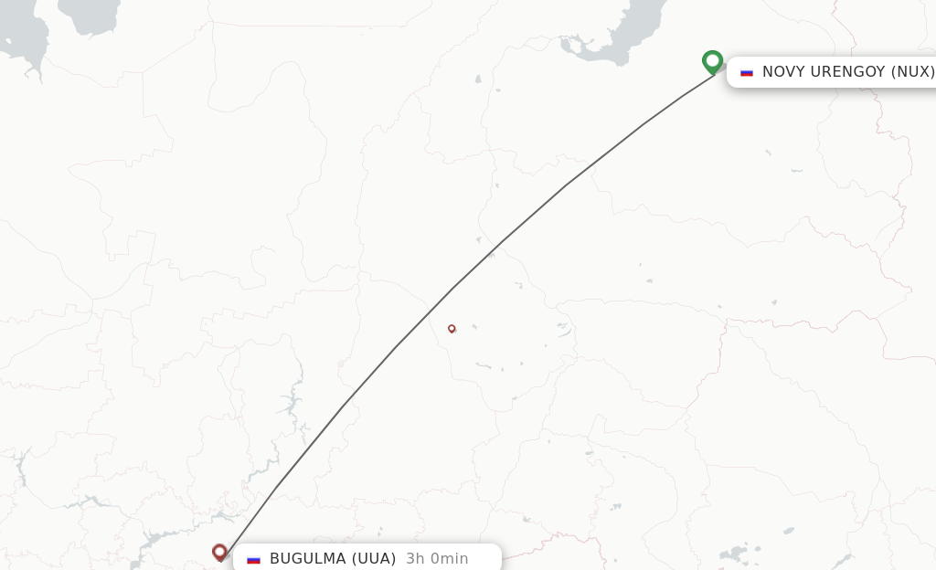 Flights from Novyj Urengoj to Bugulma route map