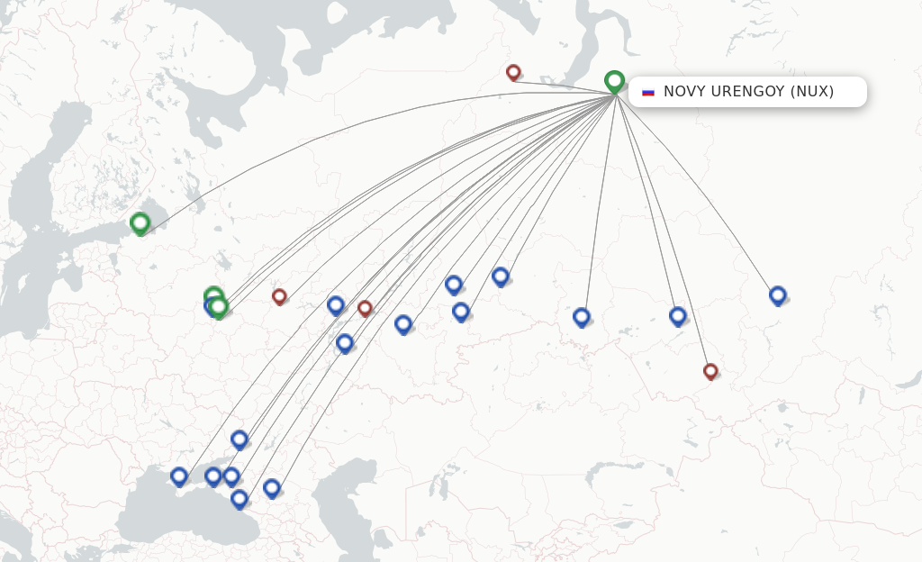 Flights from Novy Urengoy to Moscow route map