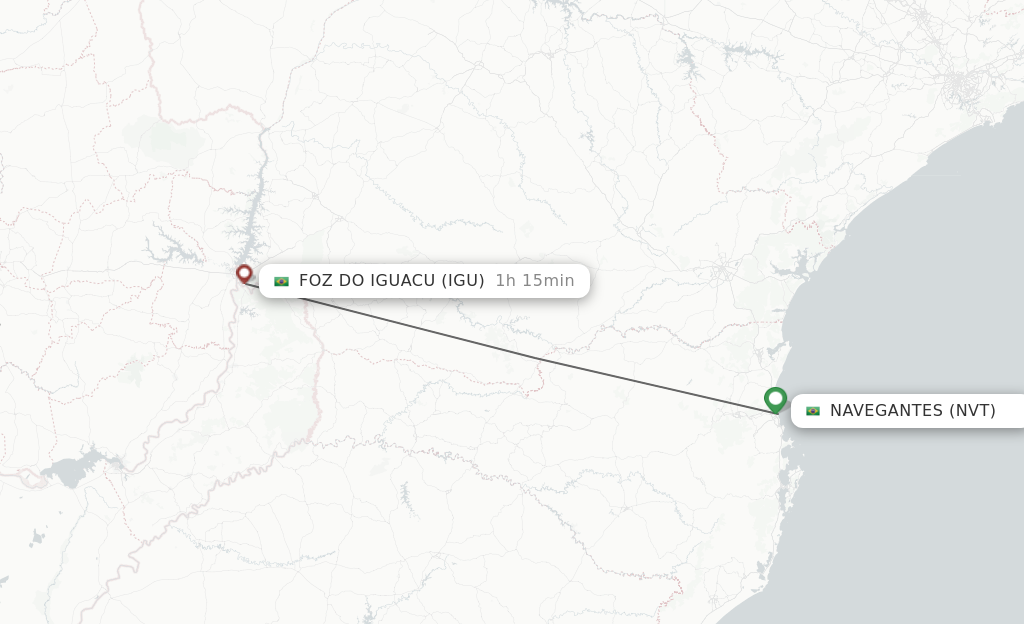 Flights from Navegantes to Iguassu Falls route map