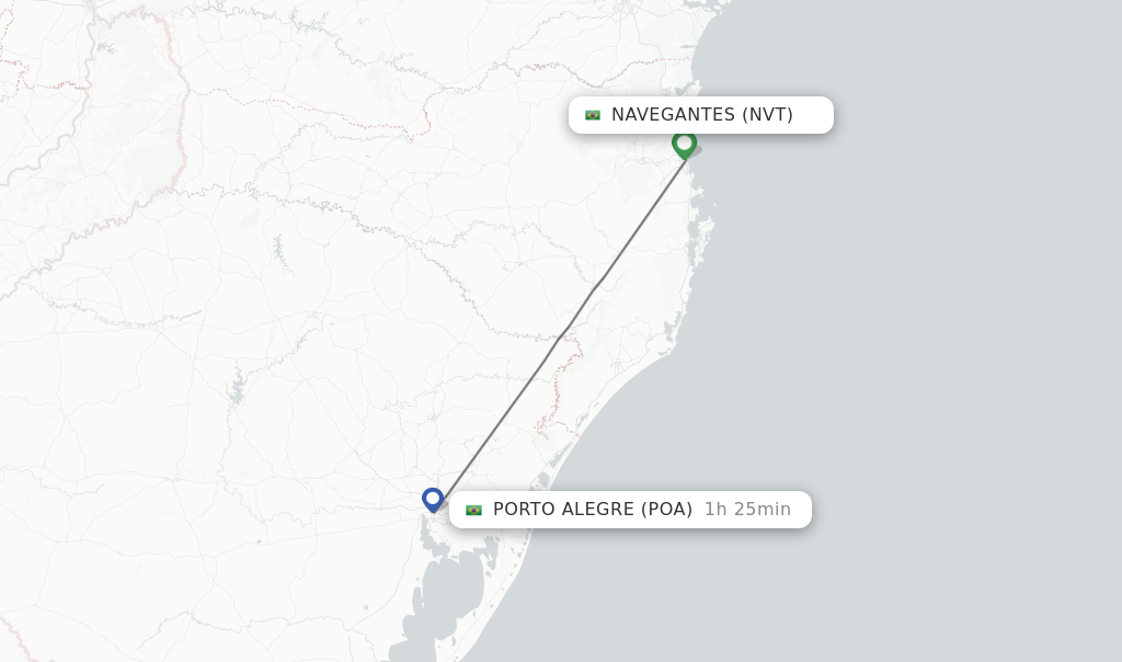 Flights from Navegantes to Porto Alegre route map