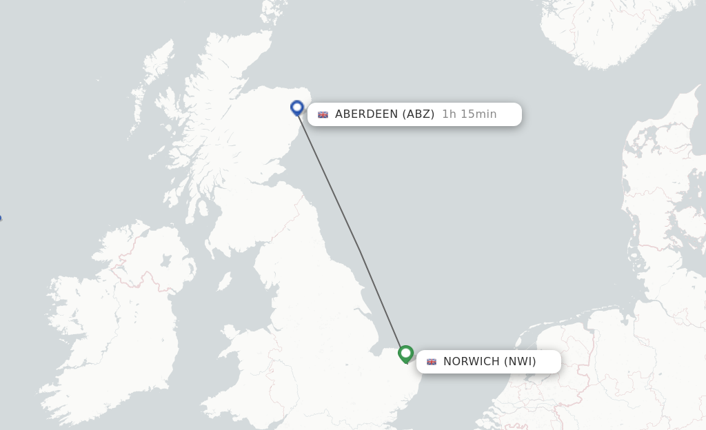 Flights from Norwich to Aberdeen route map