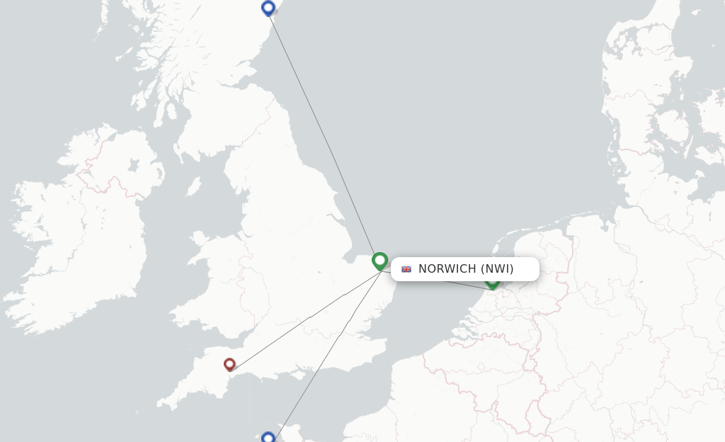 Flights from Norwich to Edinburgh route map
