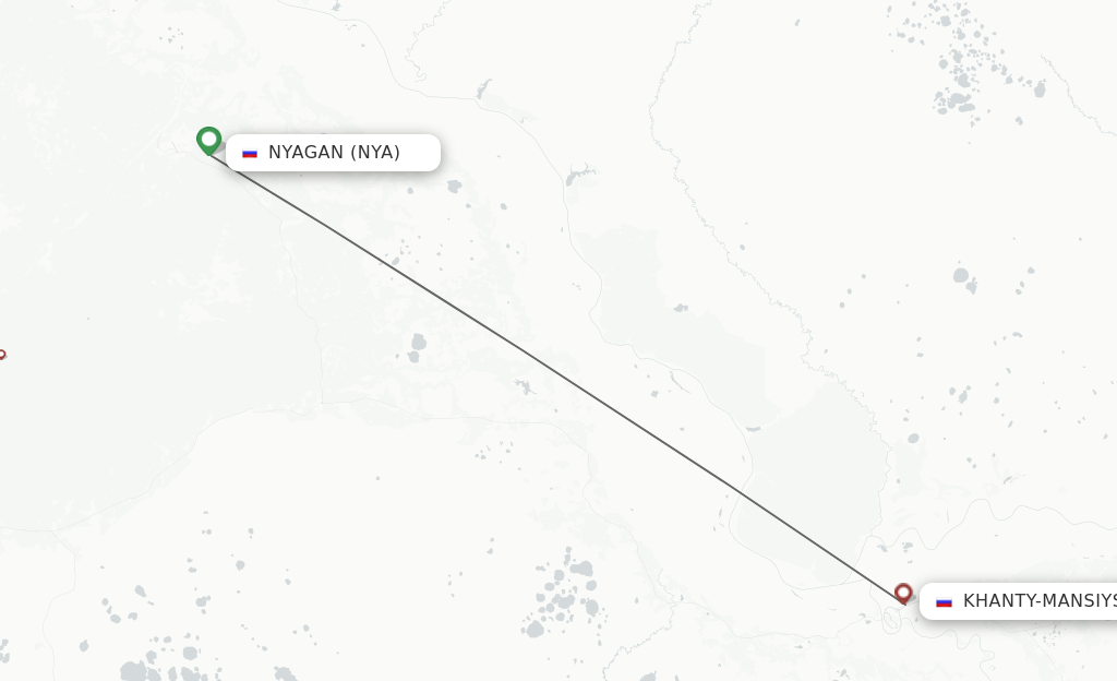 Flights from Nyagan to Khanty-Mansiysk route map