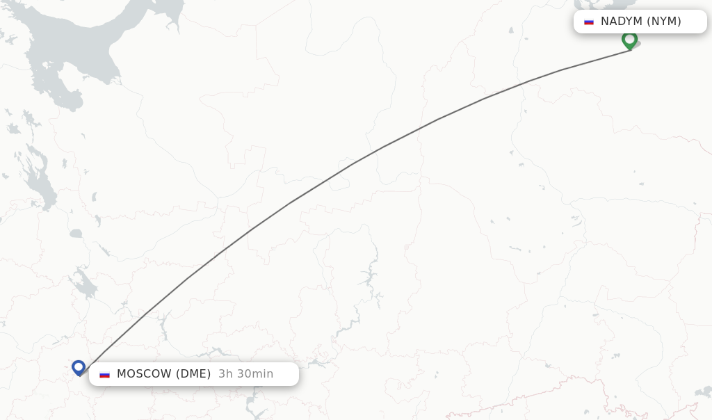 Flights from Nadym to Moscow route map