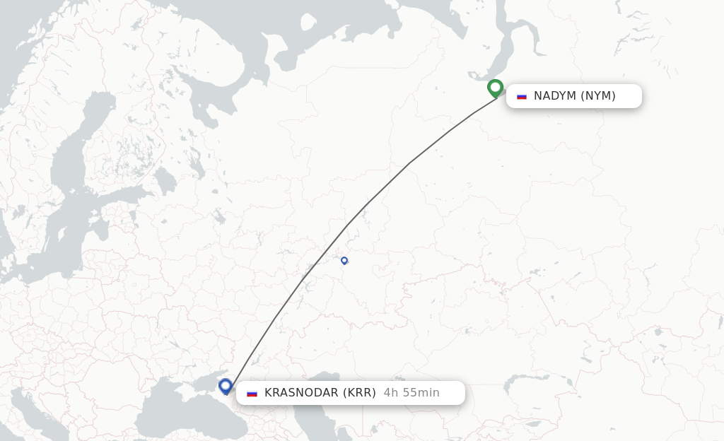 Flights from Nadym to Krasnodar route map
