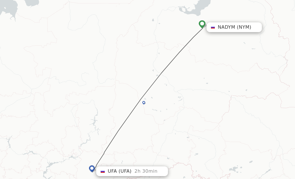Flights from Nadym to Ufa route map