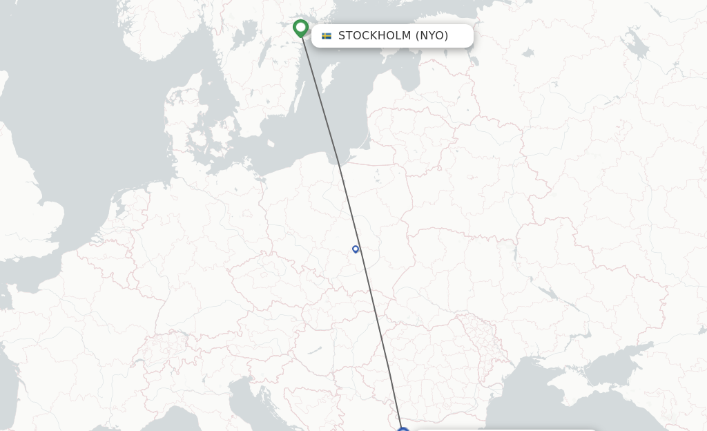 Flights from Stockholm to Sofia route map