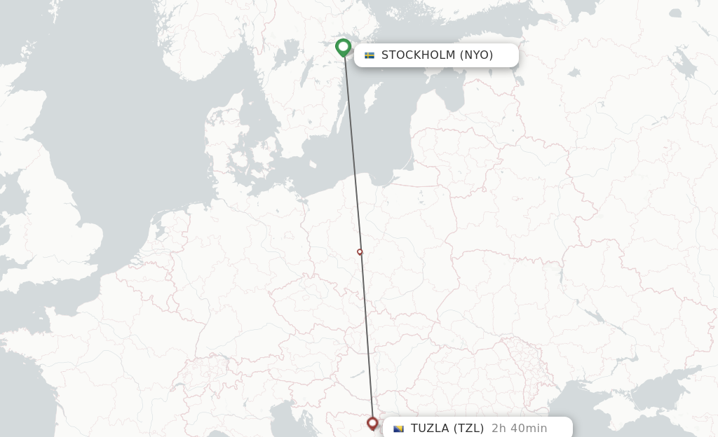 Flights from Stockholm to Tuzla route map