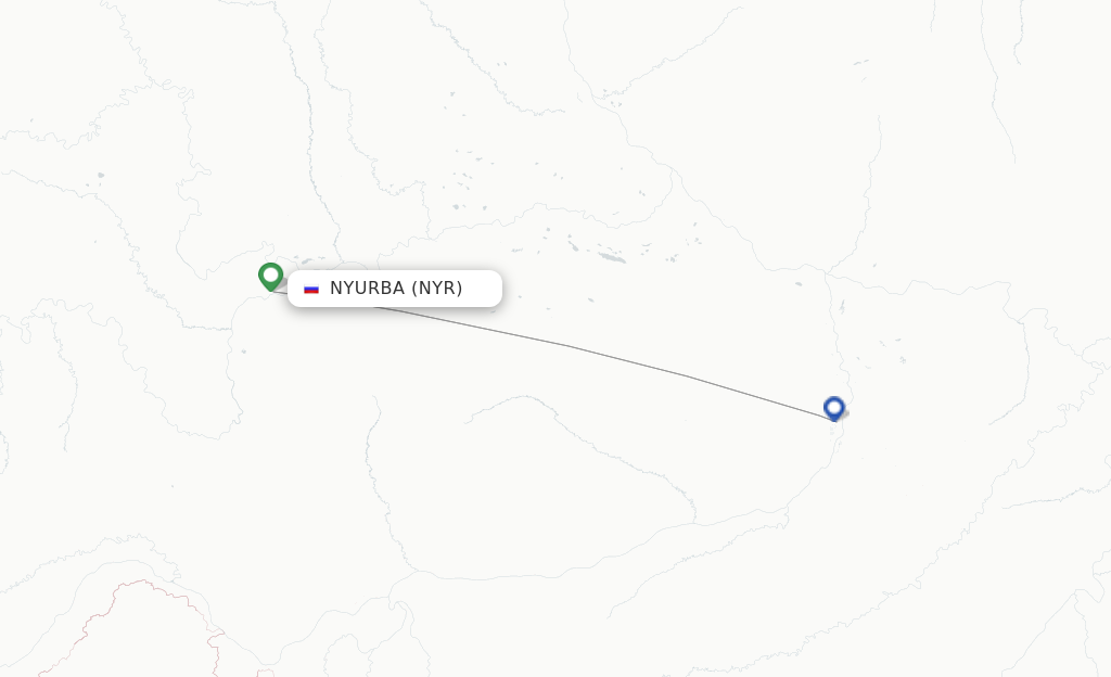 Route map with flights from Nyurba with Polar Airlines