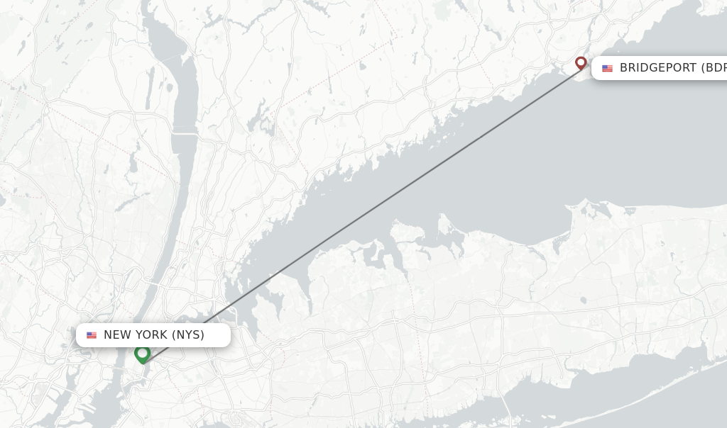 Flights from New York to Bridgeport route map