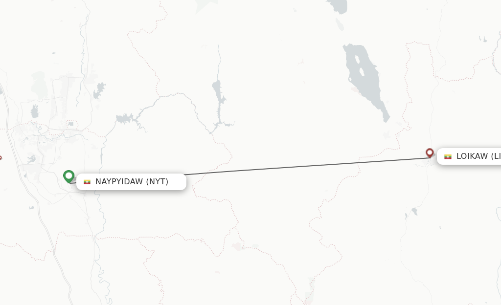 Flights from Naypyidaw to Loikaw route map